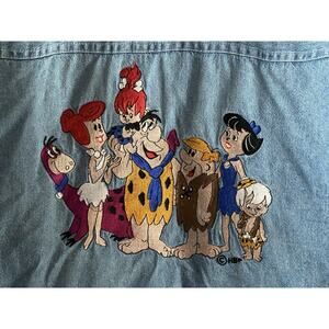 Blitzz Studios Flintstones Embroidered Denim Button Up Shirt Adult Unisex L